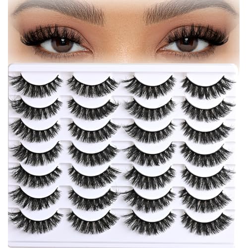 Lashes Volume Mink Eyelashes 14 Pairs Cateye Lash Strips Wispy Cat Eye Lashes Natural Look Short Thick Fluffy False Strip Eyelash Full Small Fake Lashes Pack Black Pesta?as Postizas for Women