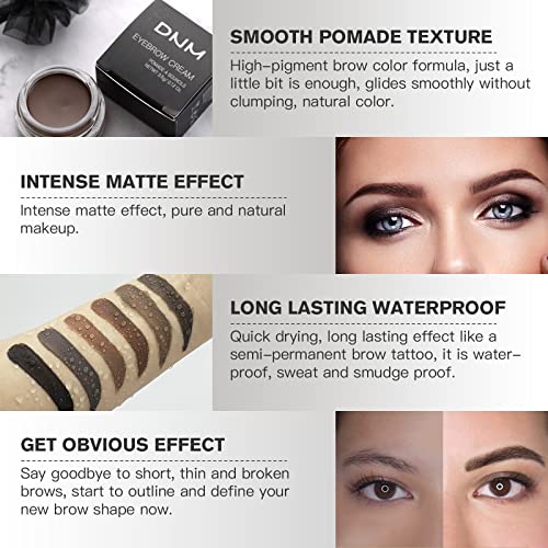 Eyebrow Pomade Kit with Dual-ended Eyebrow Brush, Water and Stain Resistant High Pigment Pomade, Corrects Brow Imperfections for Natural Long-lasting Brow Makeup (11# Black)