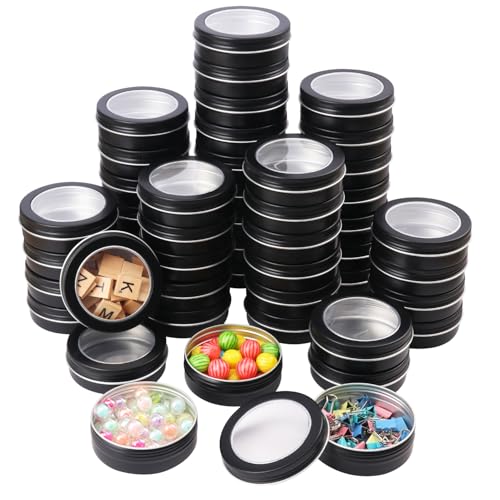48 Pieces 4 oz Tin Cans with Clear Window, Round Metal Tins Screw Top,4 oz Metal Round Cans with Clear Lid for Kitchen Office Candles Candies and Gifts Holding