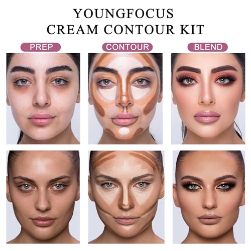 Youngfocus Cosmetics Cream Contour Best 8 Colors Contouring Foundation - Highlighting Makeup Kit/Concealer Palette - Vegan, Cruelty Free and Hypoallergenic - Instruction Manual£¨Face Blushes£©