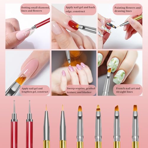 Cordless UV LED Nail Lamp with 6 Nail Art Brushes and 2 Dotting Pens, 60W Rechargeable Nail Dryer Gel Polish Light, Auto Sensor and LCD Display, Portable 30 Beads LED Nail Light with 4 Timer Setting