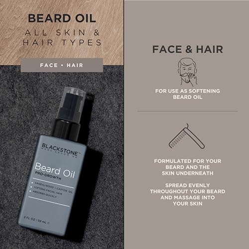 Blackstone Men's Grooming Beard Oil Pro-Growth for Men ?Beard Oil with Sandalwood & Castor Oil | Beard Softener, Absorbs Quickly | Beard Care Conditioner for Men (2 Oz)