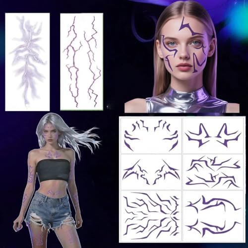 8PCS Ombre Patterns Temporary Tattoo, Purple Tattoos Realistic Body Art for Hunter Costume accessories, Cosplay, and Party Makeup