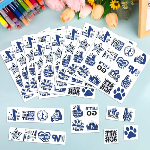 160 Pcs Glitter Team Spirit Temporary Tattoos School Team Cheer Face Stickers Cheerleading Party Supplies and Sports Games Decoration(BLUE)