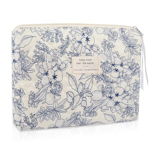 Large Makeup Bag, Cute Cosmetic Bag for Women Girls, Floral Coquette Aesthetic Toiletry Bag, Travel Make Up Organizer Bag (Navy Blue)
