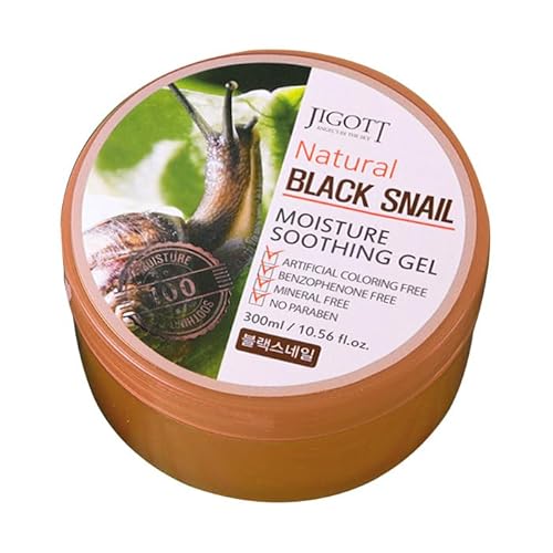 Jigott Natural Black Snail Moisture Soothing Gel 300ml/10.56 fl.oz - Artificial Coloring Fee, Benzophenone Free, Mineral Free, No Paraben (Black Snail)