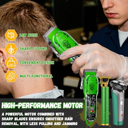 Professional Cordless Hair Clippers and Beard Trimmer Kit for Men, USB Rechargeable Hair Cutting Machine with 3D Floating Shaver, LED Display, Transparent Design, Grooming Gift Set, Home & Barber