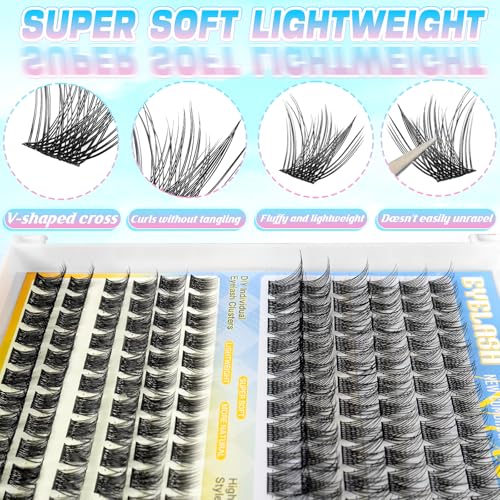 DIY Lash Clusters Extension Kit, 576pcs Natural Wispy Eyelash Clusters with Glue Tools for Home Application, 10-18mm D Curl Complete Starter Kit for Beginners, 2 Pack