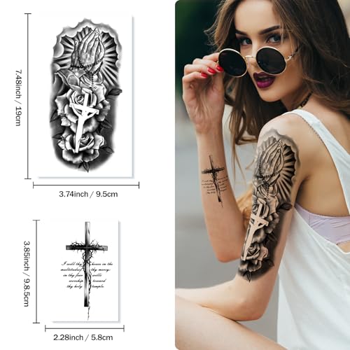 77 Sheets Christian Temporary Tattoo Adult Men Women Kids Religious Jesus Cross God Christ Catholic Realistic Half Sleeve Body Fake Tattoos Stickers