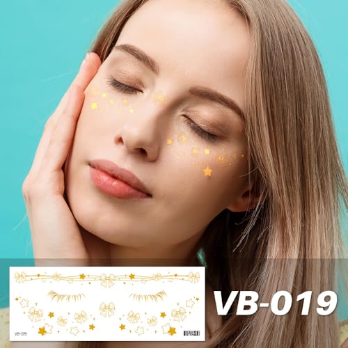 10Pcs Gold Glitter Star Freckles Tattoo Sticker,Faux Freckle Patches Waterproof Temporary Tattoos Heart Design,Gold Glitter Freckles Face Tattoo,Cute Glitter Makeup Accessories for Women Girls