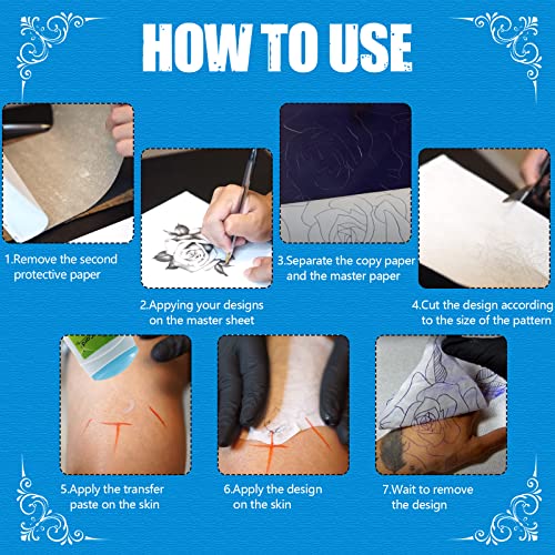 CINRA 20Pcs Tattoo Practice Skin with 20Pcs Transfer Paper, Tattoo Fake Skin and Tattoo Stencil Paper Kit Including Double Sided Skin and Tattoo Tracing Paper for Tattoo Practice Tattoo Kit Supplies