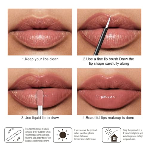 evpct Light Nude Shiny Longwear No-Budge Liquid Lip Color Lipstick Makeup, Highly Pigmented Color Instant Shine, Waterproof Long Lasting Lipstick for Women, Lip Stain Gloss with Lip Liner Brush, 03#
