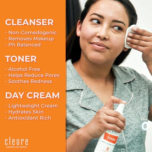 Cleure Sensitive Skincare Set ? Gentle Face Wash, Alcohol-Free Toner & Shea Butter Day Cream ? Facial Kit for Teens & Adults ? Fragrance-Free, Dermatologist Recommended, pH Balanced