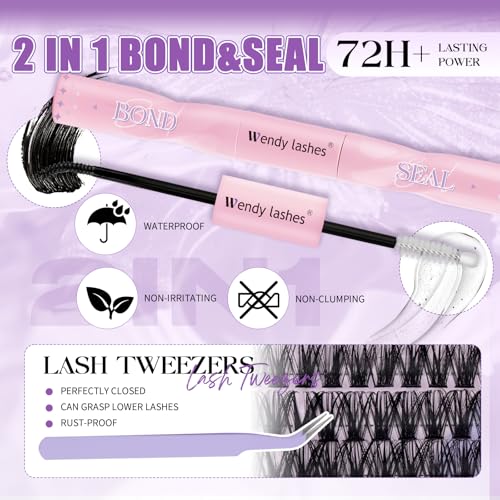 Lash Clusters Kit 40D+60D+80D 3 Styles 900PCS with Bond&Seal Cluster Eyelash Extensions Kit Bluk Natural Eyelashes Volume Eyelash Clusters DIY Lash Extension Kit D Curl Individual Lashes Kit