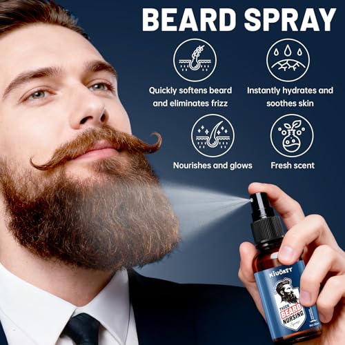Beard Kit for Men 5PCS - Beard Growth & Grooming Set with Shampoo, Conditioner, Oil, Spray & Balm - Moisturises & Smoothes Beard, Tames Frizz - Perfect Beard Kit for Men, Dad, Boyfriend, Husband