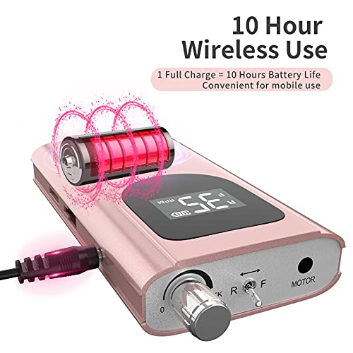Delanie Professional Nail Drill High Torque 35000 RPM Rechargeable Portable Electric Nail File Filer for Acrylic Gel with Cuticle Bits, Salon Manicure Tool, Rose Gold