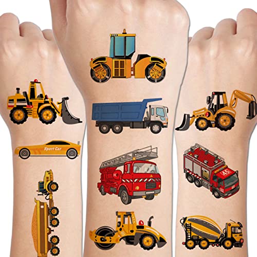 Cars and Trucks Tattoos for Kids - 14 Sheets Cars Construction Tractor Temporary Tattoos for Boys Birthday Party Favors Goodie Bag Fillers