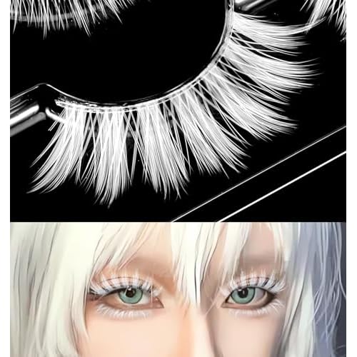 4 Pairs White Eyelashes, White Lashes for Christmas & Anime Events, Fluffy Manga Style False Eyelashes with Invisible Band, Japanese Style for Party & Photo Shoots