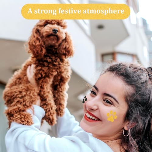 30 sheets 240pcs Dog Paw Glitter Temporary Tattoos, Paw Print Tattoo Face Tattoos Sticker Dog Paw Body Tattoos for Women Girls Face Body Accessories(Yellow, Black, Blue)