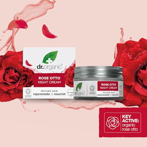 Dr. Organic Rose Otto Night Cream | Rejuvinating for Mature Skin, Aids in Healthy Aging, Promotes Youthful & Toned Skin, Natural, Certified Organic, Vegan, 50 mL / 1.7 fl oz