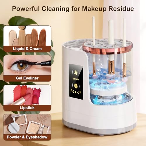 Electric Makeup Brush Cleaner 3-in-1, Automatic Brush Cleaning & Drying Machine with Dual-Direction Cleaning, Adjustable Dryer, Fits All Brush Sizes, for Makeup Brush Set, Blush Brush, Sponges