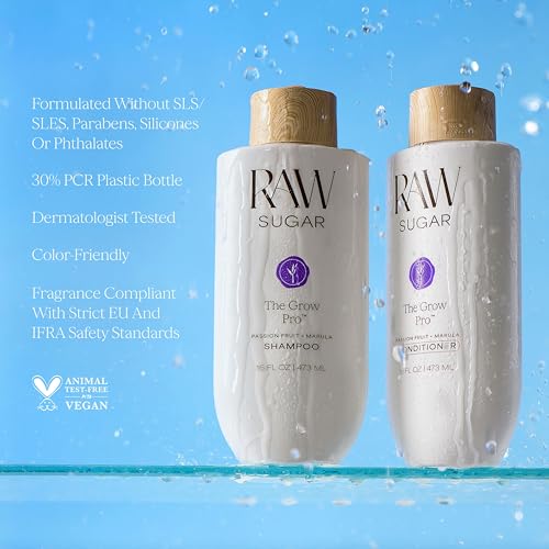 Raw Sugar Grow Pro Hair Care Bundle- Shampoo & Conditioner with Vegan Biotin for Anti-Thinning & Pro-Lengthening, Passion Fruit & Marula for Fuller Hair, Formulated without SLS/SLES or Parabens