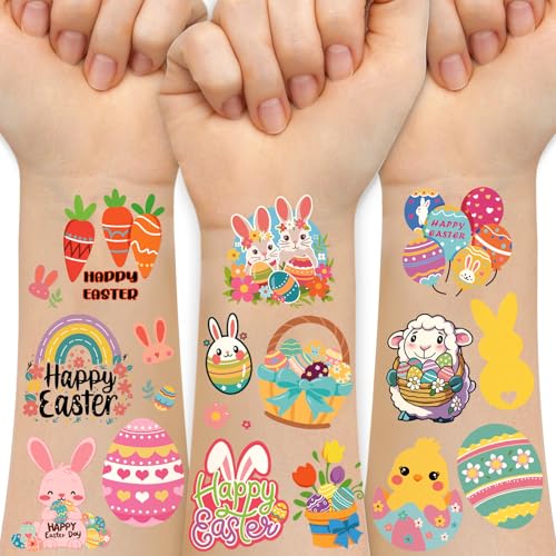 117PCS Easter Temporary Tattoo for Kids Boy Girl Women,Bunny Egg Chick Baskets Fake Tattoos Stickers for Easter Holiday Party Favor Decor