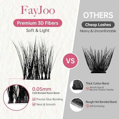 Volume and Soft Lash Clusters, Thin Fiber with 0.05mm Invisible Band,Thick DIY Salon Extensions Kit with Bond Seal Remover Tweezer,C Curl with 8-18mm Lengths,FayJoo BOLDEE 13 Kit
