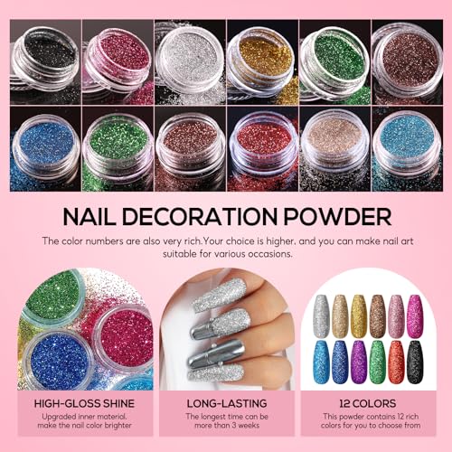Acrylic Nail Kit with Everything for Beginner with Drill and U V Light Professional Nails Acrylic Set 12Pcs Decoration Powder Art Starter Mother's Day Gifts for Women Mom DIY