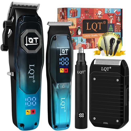 Professional Hair Clippers for Men, Cordless Beard Trimmer Kit with Nose Trimmer & LED Display - Electric Shaver & Haircut Machine for Barbers