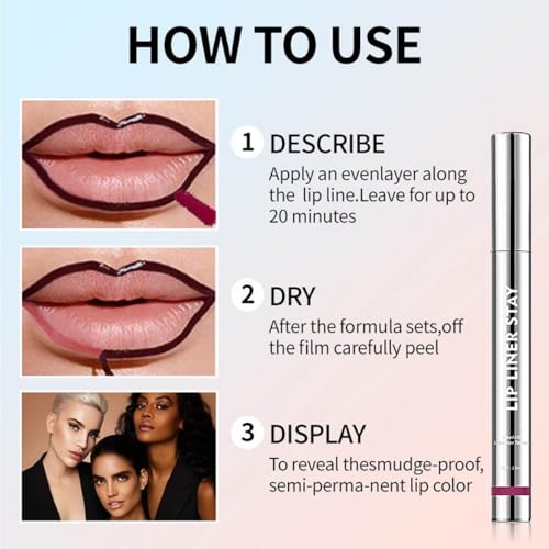 Lip Liner Peel Off Lip Liner Stain Pencil Waterproof Long Lasting Transfer-Proof High Pigment (03#)