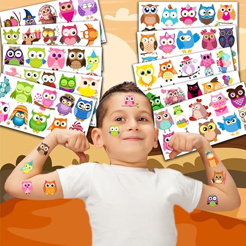 101 PCS Owl Night Birds Temporary Tattoos Themed Birthday Party Decorations Favors Supplies Decor Cute Wisdom Kawaii Intelligent Tattoo Stickers Gifts For Game Boys Girls Classroom School Prizes