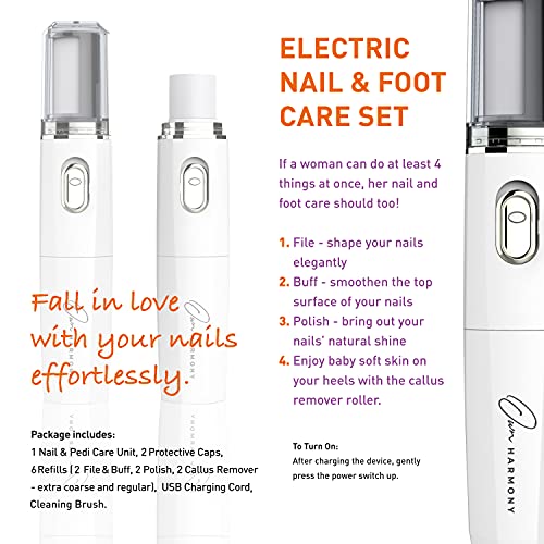 Own Harmony Electric Nail Buffer and Shine Kit for Natural Nails: Manicure Pedicure Tools with Callus Remover Foot Care, Best Electronic Mani Pedi Polisher Set to Buff, Polish, File Thick Toenails