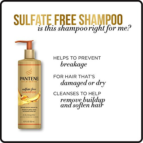 Pantene Gold Series Argan Oil from ProV for Natural and Curly Textured Hair, Sulfate Free Shampoo, 8.5 Fl Oz