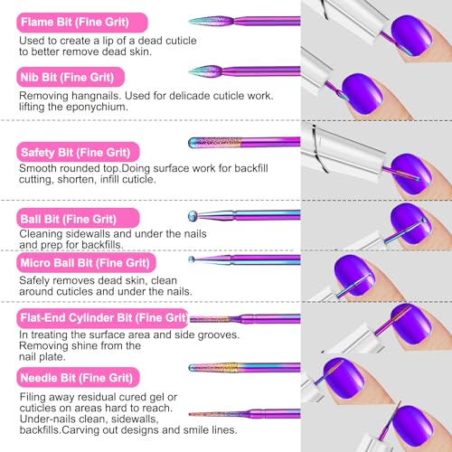 30Pcs Nail Drill Bits Set with Rhinestone Storage Box, 3/32 Inch Ceramic Diamond Carbide Nail Drill Bits for Acrylic Gel Polish, Cuticle Efile Remover for Manicure (Pink)
