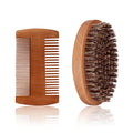 Fan Wu Beard Brush and Dual-Sided Wood Comb Set ? Natural Boar Bristle Grooming Kit with Velvet Travel Pouch, Anti-Static for Beard, Mustache & Hair ? Gift for Men