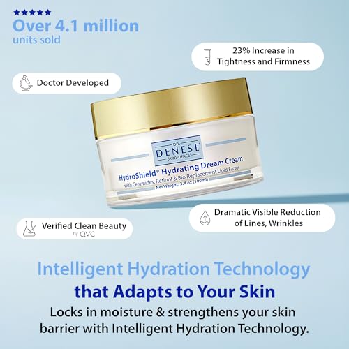 Dr. Denese HydroShield Dream Cream 3.4 oz ? Advanced Moisturizer with Retinol, Peptides and Ceramides for Smooth Radiant Skin, Improved Elasticity and Deep Hydration ? Doctor Developed, Cruelty Free