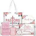 8 Pcs Pastor's Wife Appreciation Gifts Set Includes Leather Journal Pen Handbag Makeup Bag Mug Natural Stone Bracelet Bookmark Christian Faith Religious Gifts Mother's Day Thank You Gift