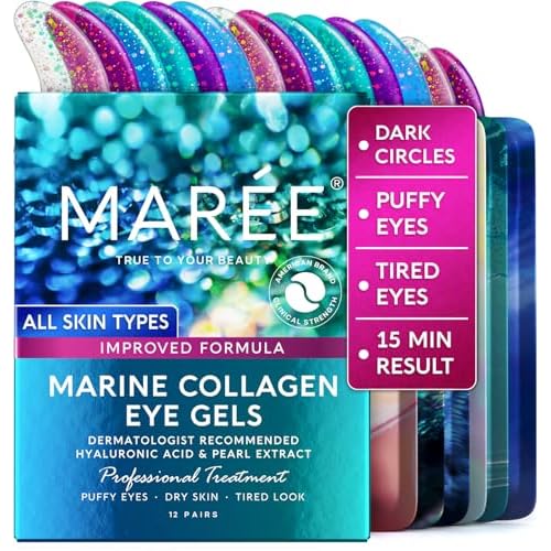 MAREE Under Eye Patches for Puffy Eyes and Dark Circles ? Under Eye Mask with Collagen & Hyaluronic Acid ? Undereye Mask Patches for Women ? Parches para Ojeras Puffiness & Under Eye Bags | 12 Pair