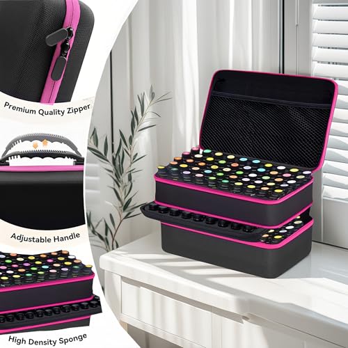 Essential Oil Storage Box, Hard Shell Case for 1-15ml Bottles, Black and Purple (127, pink)