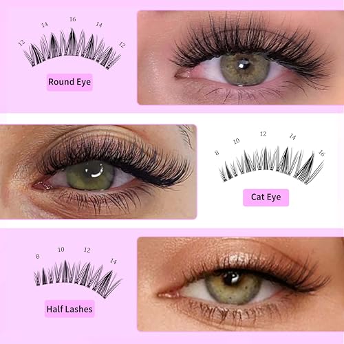VEYESBEAUTY Manga Lash Clusters Eyelash Extensions Thin & Invisible Band DIY Individual False Eyelashes Newbie's Five-Second Series Wispy Lash Tray for Self-application, Lashes 8-18mm Mixed Length