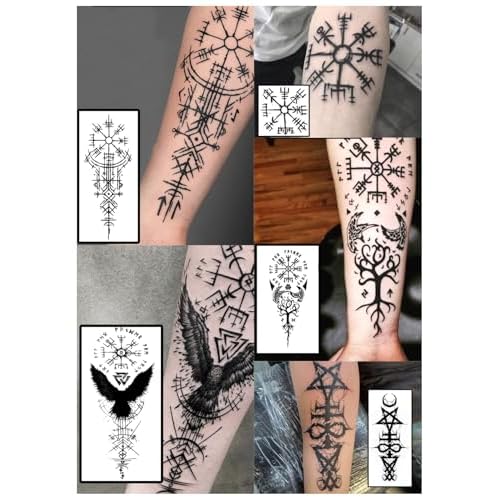 INKARTLINK Semi Permanent, 5pcs Ancient Symbol Tattoo Stickers, Party Tattoos, Tattoos Suitable for Men, Exquisite and Realistic, Interesting Tattoo Experience (Ancient Symbol Tattoo Combination)