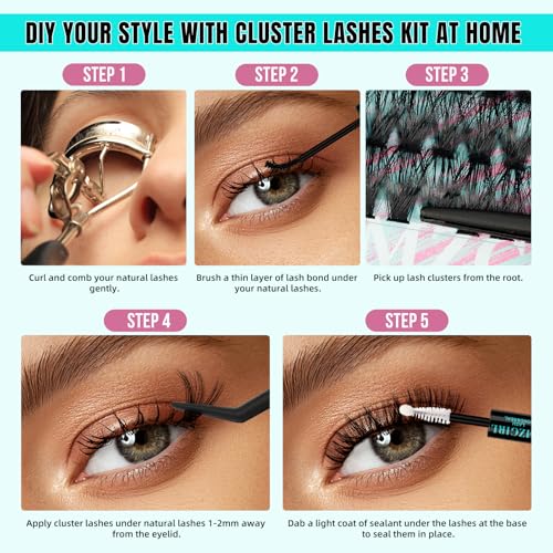 Lash Extension Kit 320Pcs,DIY Individual Lashes Clusters Kit,Lash Bond And Seal,Lash Remover For Eyelashes Extensions,Lash Applicator Tool For False Eyelash Cluster Kit At Home(7090D,D-Mix10-16mmKit)
