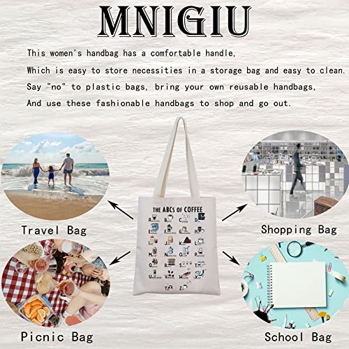 MNIGIU Alphabet Tote Bag - ABCs of Coffee Barista Gift for Coffee Lovers
