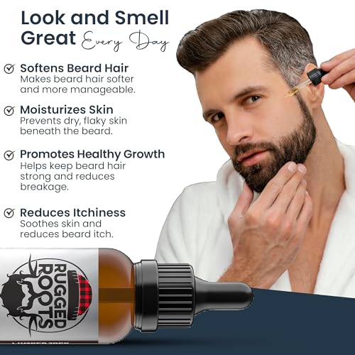 Rugged Roots Beard Oil-Honest Premium Beard Care-Great for Dry Itchy Beard-Soften, Soothe with All Natural Jojoba,Argan,Grape Seed- Unique Stocking Stuffers for Men (LumberJack)
