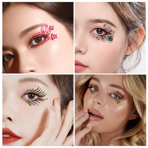 Eye shadow Tattoo Sticker, 60pcs Temporary Eye Tattoo Makeup Transfer Stickers Eyeliner Eyeshadow Sticker (Black)