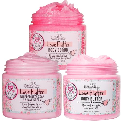 Love Flutter Body Scrub, Whipped Bath Soap & Shave Cream and Body Butter Bundle