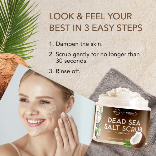O Naturals Exfoliating Scrub, Natural Dead Sea Salt Deep-Cleansing Face & Body Scrubs. Anti-Cellulite Tones Helps Oily Skin, Acne, Ingrown Hairs & Dead Skin Remover - Coconut Oil 18oz
