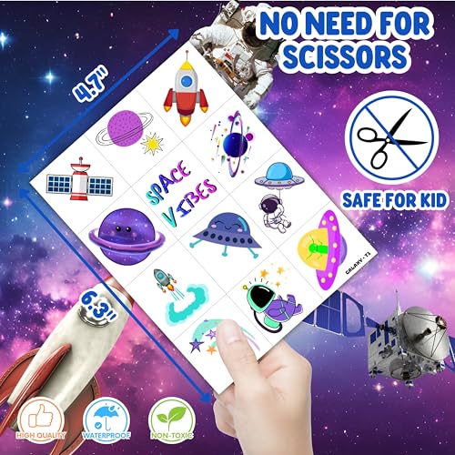 96PCS Galaxy Pre-Cut Temporary Tattoos for Kids - Outer Space Themed Birthday Party Supplies, Cute Stickers for Boys & Girls, Fun Party Favors, Classroom Prizes, Christmas Gifts