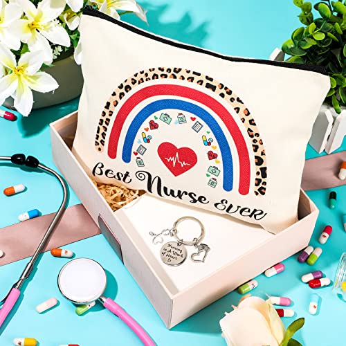 12 Pcs Christmas Nurse Gifts for Women 6 Makeup Bags Cosmetic Zipper Pouch 6 Keychains Nurse Week Appreciation Gifts Accessories for Work Practitioner Birthday Day